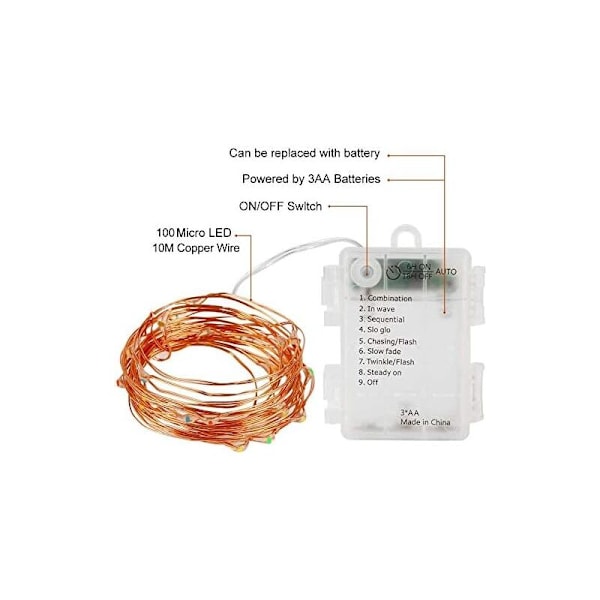 Set med 2 LED-ljusslingor 10 m 100 8 Utomhusbelysningslägen koppartråd med IP67 vattentät med fjärrkontroll och timer för utomhusbruk
