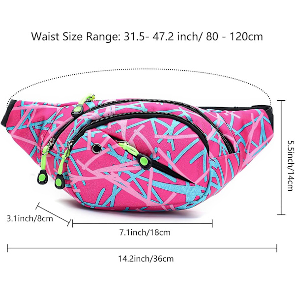 Midjeväsk Fanny Pack, Trendig Bumbag för Kvinnor Män, 4 Fack Justerbar Midjeväska för Löpning Vandring Rosa
