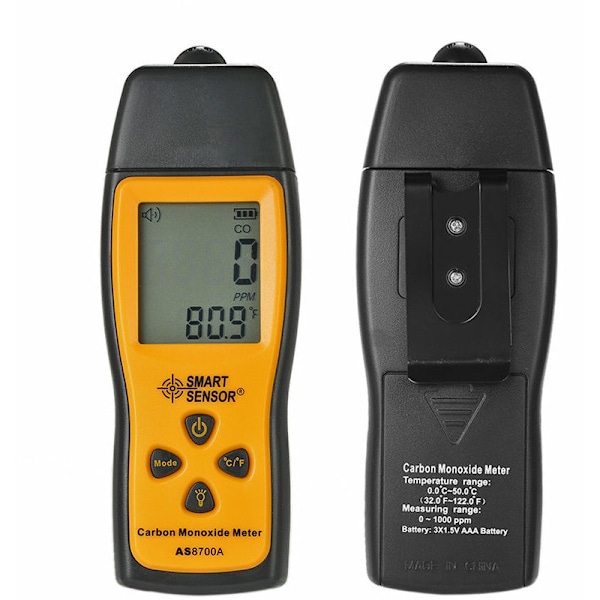 Toksisk gass karbonmonoksid gassdetektor lyd- og lysalarm AS8700A uten batteri