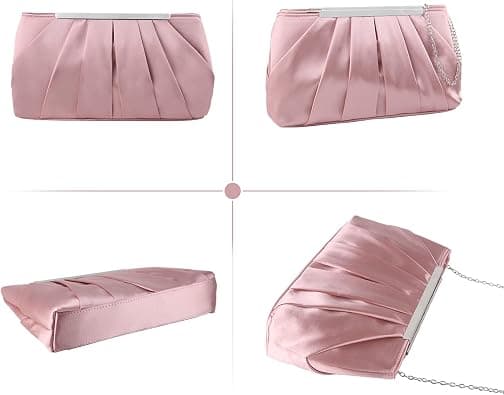 Pink Satin Aftenpose til Kvinder Elegant Satin Plisseret Aftenpose til Kvinder Sølv Bryllupspose