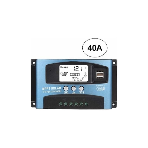 MPPT 40A Aurinkolataussäädin, 12V 24V USB Aurinkopaneelin Akkusäädin Älykäs Akun Säädin LCD-näytöllä (40A)