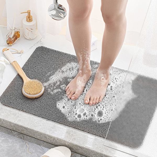 Duschmatta, halkfri PVC Loofah badmatta, snabbtorkande badrumsmatta, mögelbeständig antibakteriell dräneringsmatta 60 x 40 cm (grå)