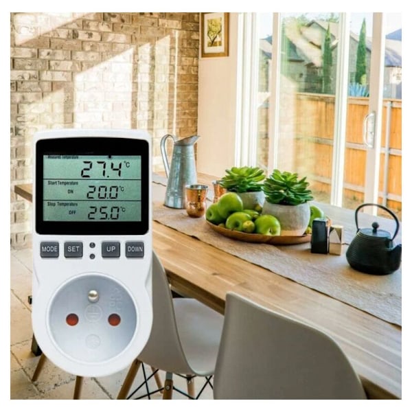 Digitaalinen lämpötilansäädin, termostaattipistorasia lämmitykseen ja jäähdytykseen LCD-lämpötilansäädin, 200v-250v kiinteälle lämpötilansäätimelle