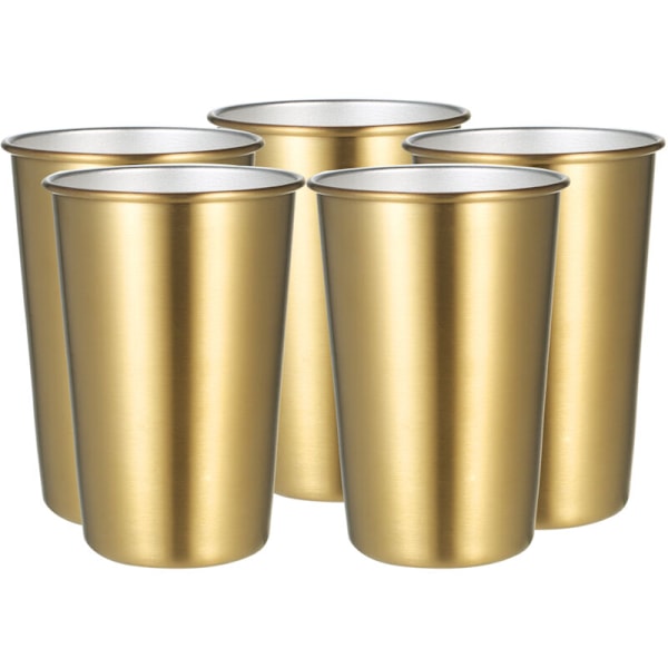 Sæt med 5 kaffekopper i stål i 500 guld rustfrit stål á 500 ml, farverige metalkopper med bred åbning, modstandsdygtige over for kulde og varme, ubrydelige til i