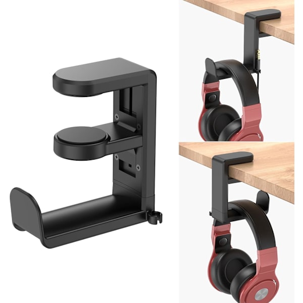 Hörlurshållare för spelheadset, hörlurshållare med justerbar och svängbar armklämma, design under skrivbordet, universell passform