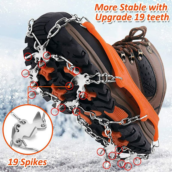 Crampons, issko, skokloer, rustfrit stål tænder/Crampon, til klatring/bjergbestigning/vandring/højder/vinter/udendørs, orange, M
