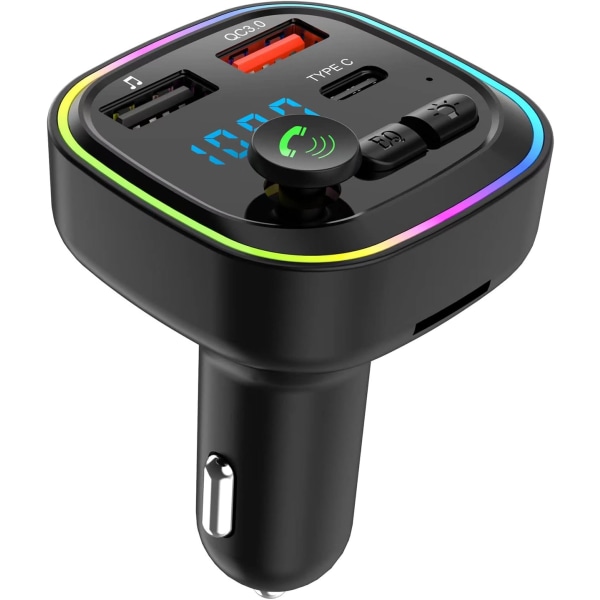 Auton Bluetooth FM -lähetin, auton Bluetooth -sovitin, radio MP3 -musiikkisoitin, 2 USB -porttia 5V/3A, 20W QC3.0+Type C PD -pikalaturi, handsfree-auton