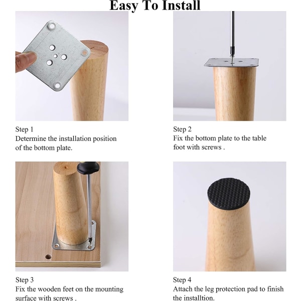Drenky Set med 4 trämöbler Ben 8cm Snedställd soffbord Ben Kök Möbel Ben Valnöt Finish med installationstillbehör för fåtölj, N