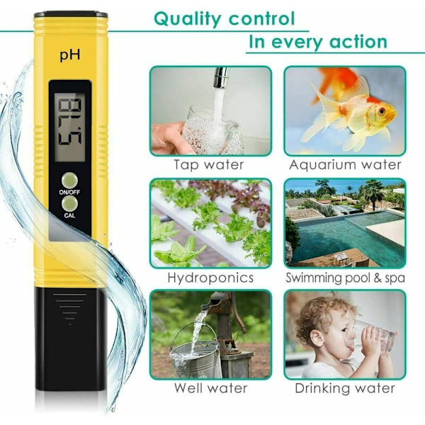 pH digital mätare, pH-mätare 0,01 pH, högprecisions vattentestare med 0-14 pH mätområde