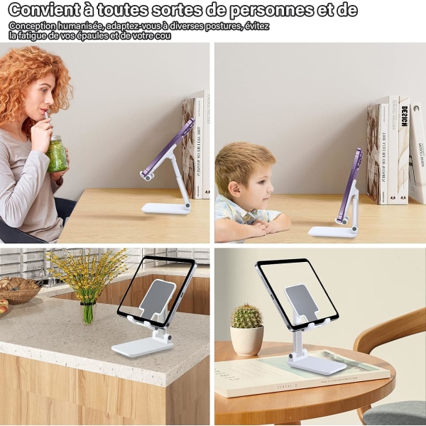 Puhelinteline, taitettava tablet-teline matkapuhelinteline työpöydälle, yhteensopiva Samsung iPad Mini iPhone kaikkien älypuhelimien kanssa (valkoinen)