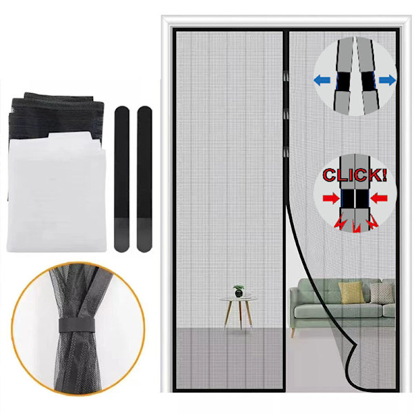 Magnetisk dörrfluga insektsskärm gardin, 100 cm x 210 cm justerbar magnetisk flugskärm nät med magnetiskt blockstängning, enkel installation för alla dörrar