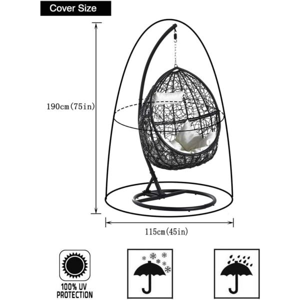 Garden Rattan Wicker Armchair Seats Hanging Waterproof Furniture Cover with Zipper - Protective Cover for Egg Chair - Cover in 210D Oxford Polyester