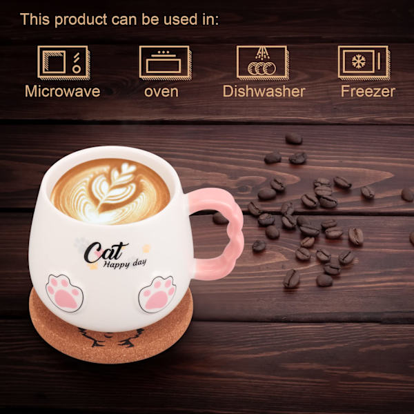Söt katt i porslin kaffemugg med söt kattlock, Kawaii sked, Nyhet katt sak födelsedag julklapp mugg present till kattälskare 400ml