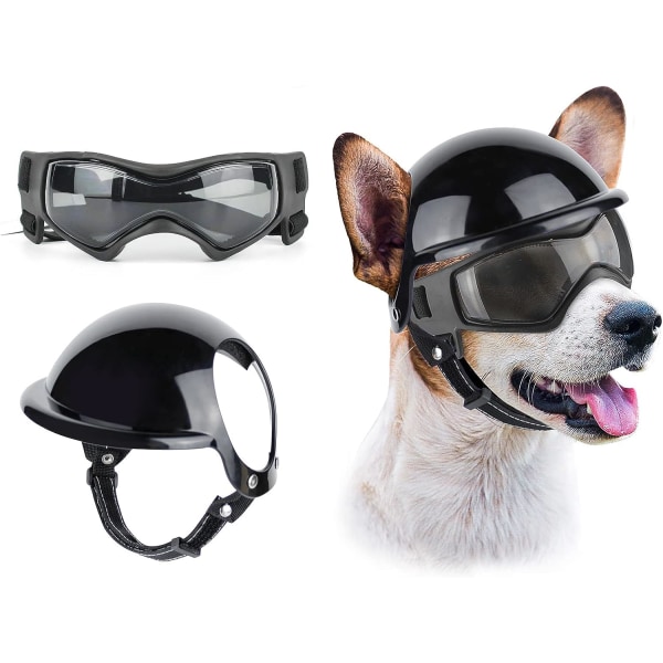 Anti-UV hundesolbriller med kæledyrshjelm, vindtæt og øjenbeskyttelse til små og mellemstore hunde