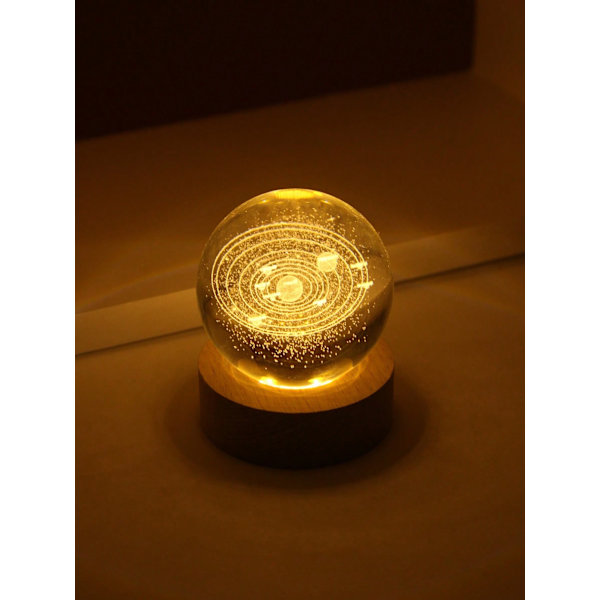 Personlig gave 3D solsystem indgraveret krystal kugle LED natlys, 8cm krystal kugle + 7cm varm lys bund USB strømforsyning, skrivebordsornament