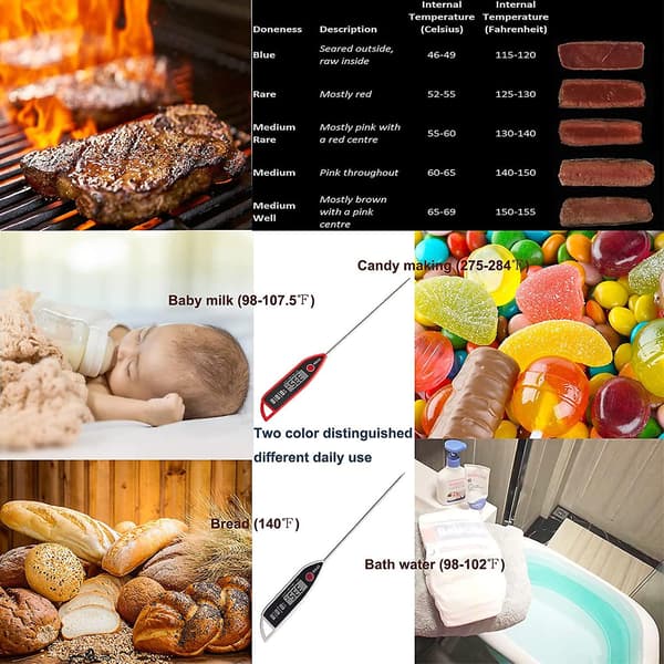 2 Pak Kødmåler, Digital Instant Read Kødmåler, Køkken Kogetermometer Til Grill