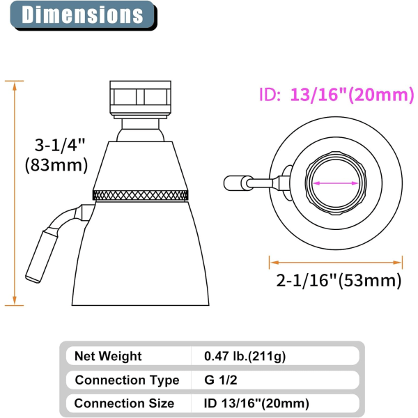 High Flow Shower Head, Angle Simple Solid Brass with Swivel Joint Adjustable Shower Head Shower Sprayer Head Wall Pipe Shower Nozzle Female G 1/2, C