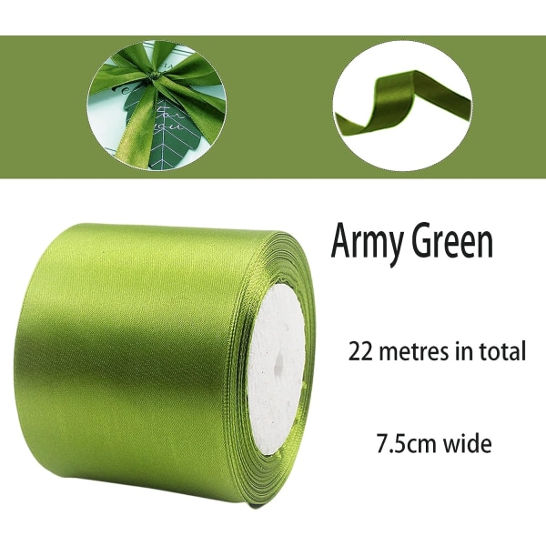 Mørkegrønt satengbånd 75 mm X 22 m, gavebånd, sybånd, silke