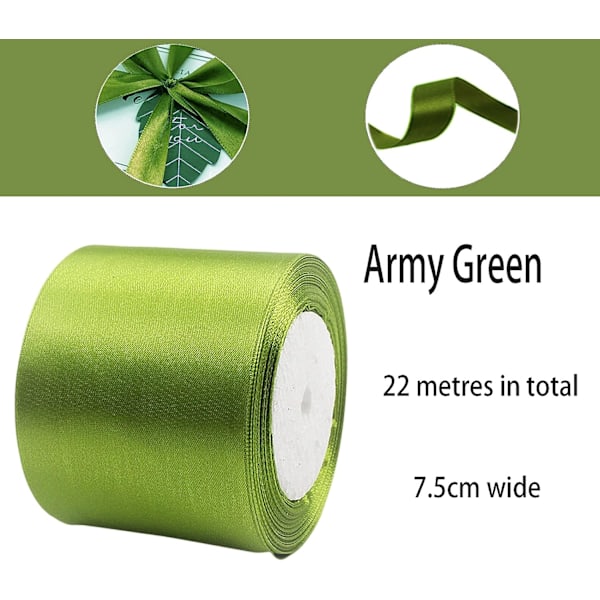Mörkgrön satinband 75 mm x 22 m, presentband, syband, sidenband i siden för bröllopsdekoration, heminredning, festtårta, tårtförpackning, låda