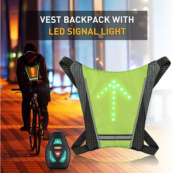 Reflekterende cykelvest, refleksrygsækclips, USB-genopladelig med LED-blinklys fjernbetjening sikkerhedsudstyr