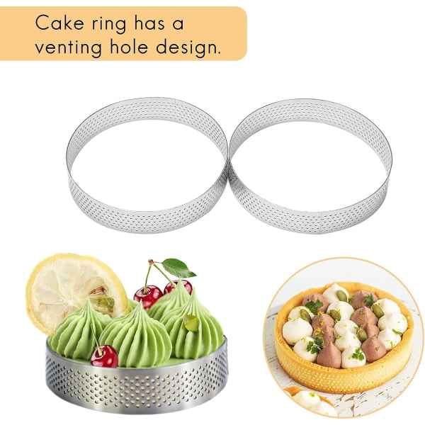 10 stk runde ringe med huller i rustfrit stål frugtform med huller quiche mousse kage fransk dessert bageform 10cm