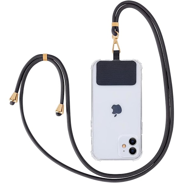 2 stk. Universal Telefon Lanyard Justerbar Halsrem, Telefonledning Lanyard Kompatibel med Alle Smarttelefoner - Svart