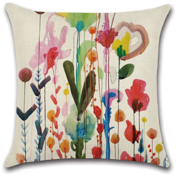 45 x 45 cm kuddfodral, set om 4 linnekuddfodral, soffa fågel blomsterdekorationer, utomhus trädgård, säng, soffa, bil (45,7 x 45,7 cm)