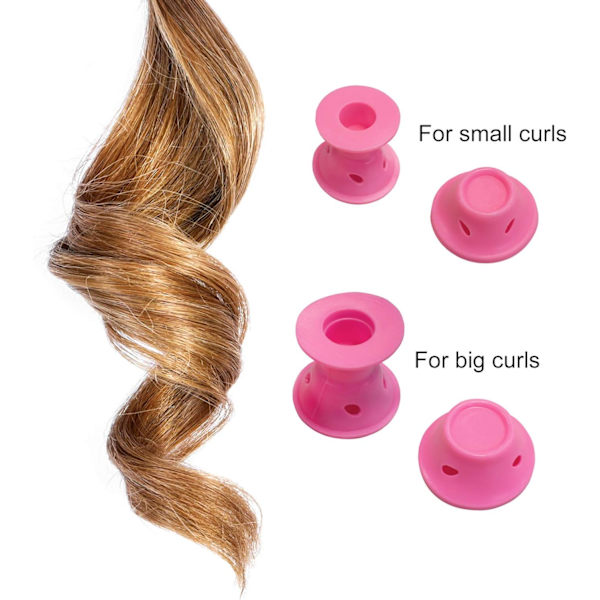20x silikone curler (10 store og 10 små) velegnet til hende - curler kan nemt forme og sove - ingen grund til at opvarme skønhedshjælp - pink