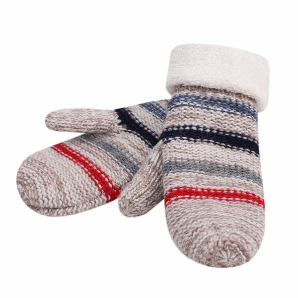 Women's Winter Knitted Gloves Fleece Lined Knitted Gloves Women's Full Finger Thickened Winter Warm Gloves Knitted Gloves Striped Design Knitted Glo