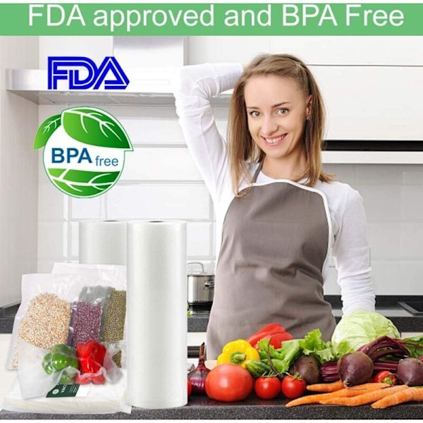Påsar för Vakuumförpackare, 6 Rullar, Återanvändbara Fryspåsar, BPA och LFGB-fria, Kompatibla med alla Vakuumförpackare Bredd 20cmx5M