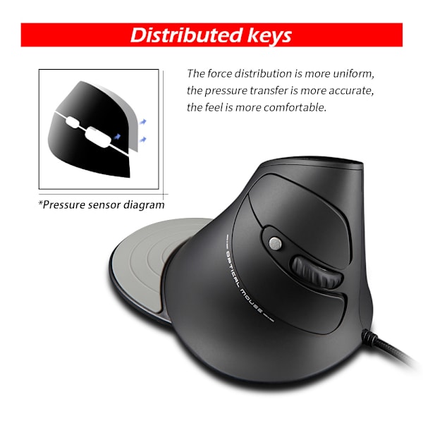 Trådløs Mus, 2.4GHz Ergonomisk Vertikal Mus, 6 Knapper, Avtakbar Håndleddstøtte, Justerbar DPI USB Optisk Mus, Trådløs Mus for PC, Bærbar PC