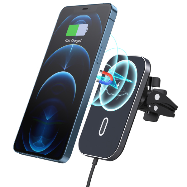 Induktionsbilladdare med cigarettändare USB C Snabbladdning, trådlös billaddare 360° rotation Biltelefonhållare Kompatibel med iPhone 12/13/P