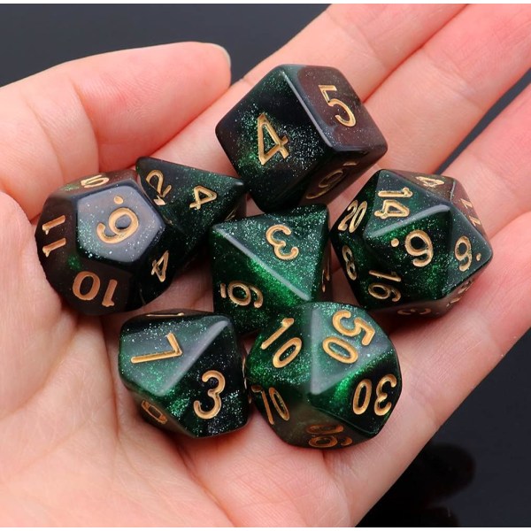 Multi-Side DND Terning Sæt Glitter Terninger til Dungeons and Dragons RPG Grøn Blandet Sort Nebula Terninger