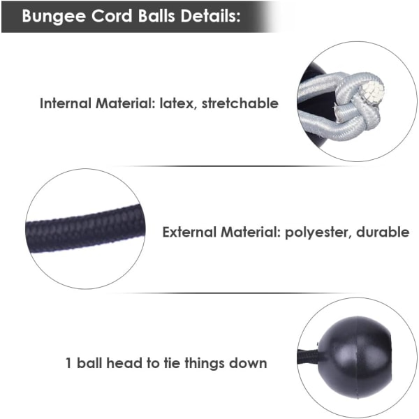 50 ST Bunge Balls svart 4-tums, kraftigt Tarp Bunge-rep, Canop