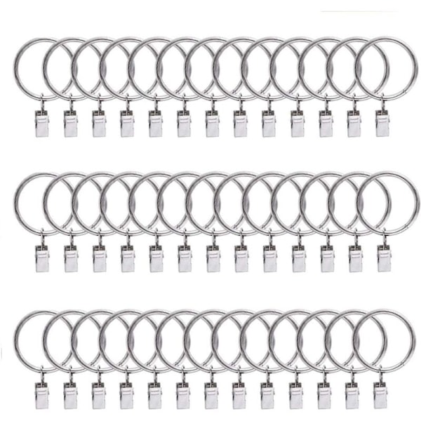 40 stycken gardinringar, gardinringar, gardin, gardin 38mm gardinstång med klämma, metallklämmor för duschdraperier, för gardiner och gardin