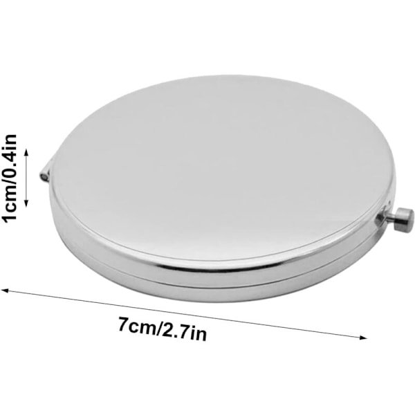 Kompakt sminkspegel, rund hopfällbar sminkspegel, ficksspegel, liten ficksspegel 7cm, kompakt spegel stor plånbok för resesmink (silver)