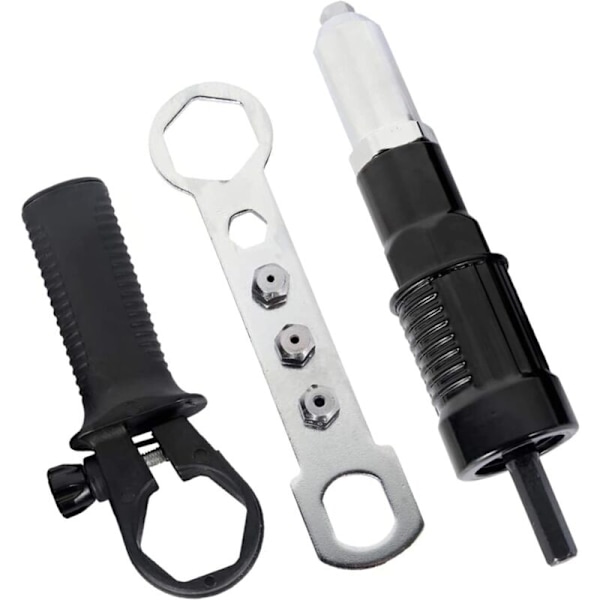 Elektrisk nittepistol adapter Adapter fra boremaskine til nitter med nitteindsættelse med nittehoved i diameter og sort håndtagsnøgle