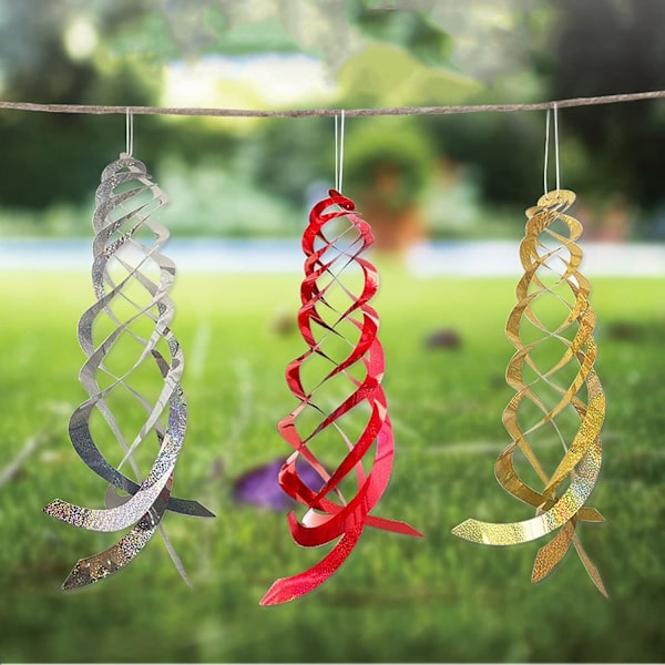 3-delt fugleskræmmer, spiralformet fugleskræmmer, spiralformet plaststang, reflekterende fugl, due, måge og insekt afvisende middel til at beskytte dine blomster og g