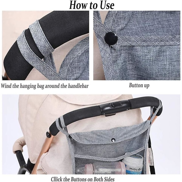 Barnvagnsnätväska svart, 34 X 30 cm, universellt barnvagnsförvaringsnät Baby Net med barnvagn och hängande förvaringsväska Förvaringsväska