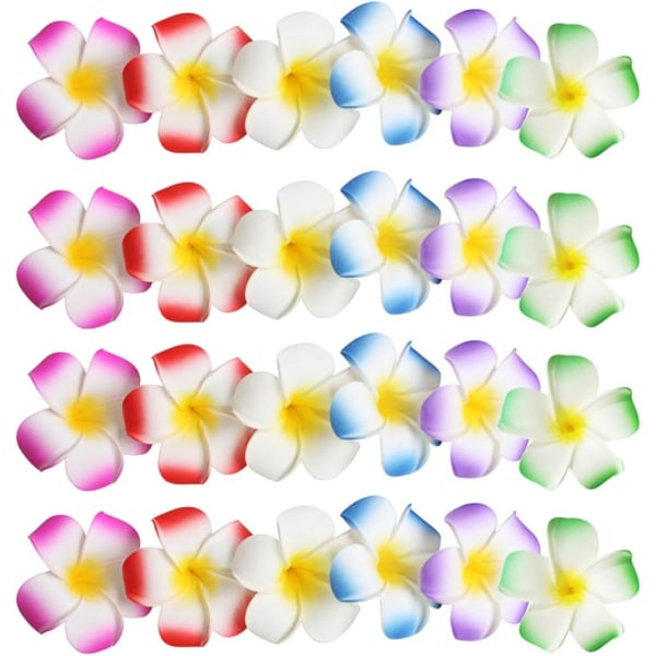 24 st blomsterhårklämmor, hawaiianska plumeriablommor, plumeria hibiskusspännen, bröllopsfest, strandhårklämmor för kvinnor och flickor