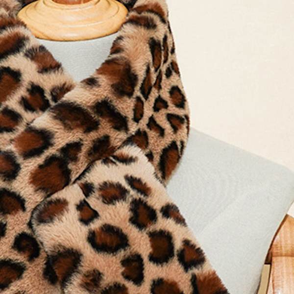 Kunstig pels krage skjerf, trekksnorf, hullskjerf, leopardmønstret skjerf, bolero, mykt, varmt, behagelig og tykt