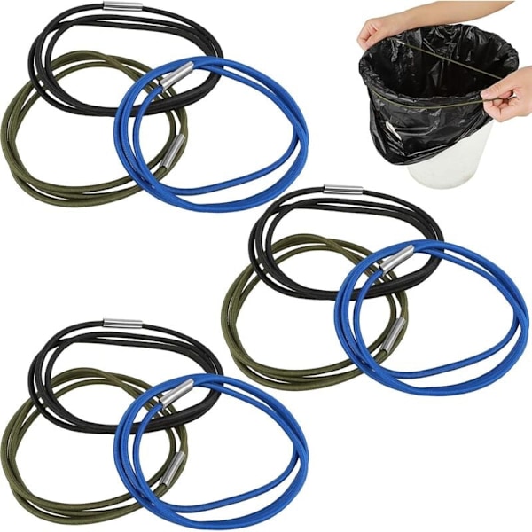 Sett med 9 elastiske bånd for søppelkasser, justerbare store gripbånd for søppelkasser fra 13 til 30 gallon for huset Kontoret (svart blå oliven)