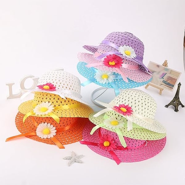 Baby jente blomster gresshatt (hatt omkrets 52-54cm, hvit), søt blomstersolhatt, sommerstrandhatt, baby jente gresshatt, småbarn strandhatt sett, ou