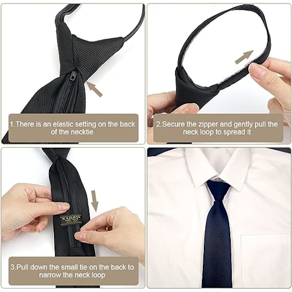 4 stk. forhåndsknyttede slips med glidelås for menn, formelle slips til forretninger, silkeslips til bryllup, slips i flere farger til bryllup og begravelser, håndlagde slips