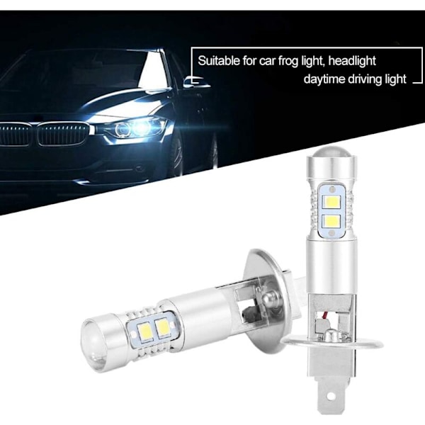 Glödlampor för strålkastare, 2x H1 6000K Ultra White 100W LED-strålkastarlampsats för halvljus