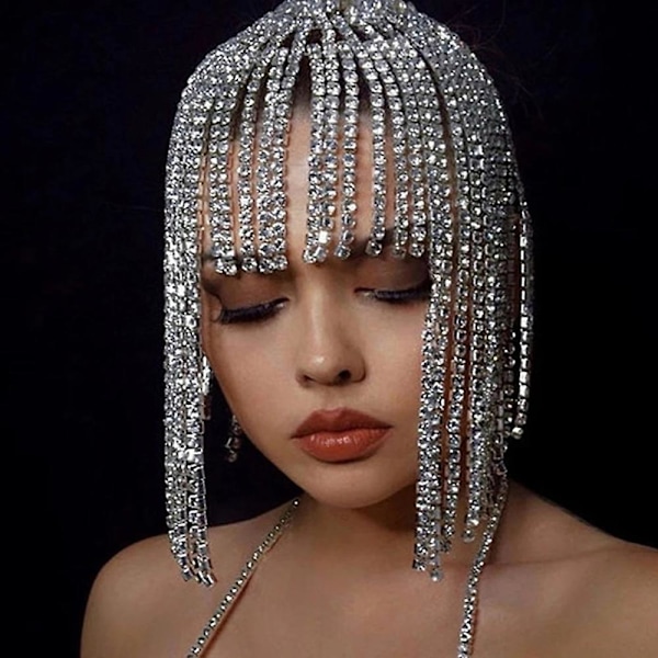 Damer Glitter Lang Tassel Hårkæde Rhinestone Bit Kæde