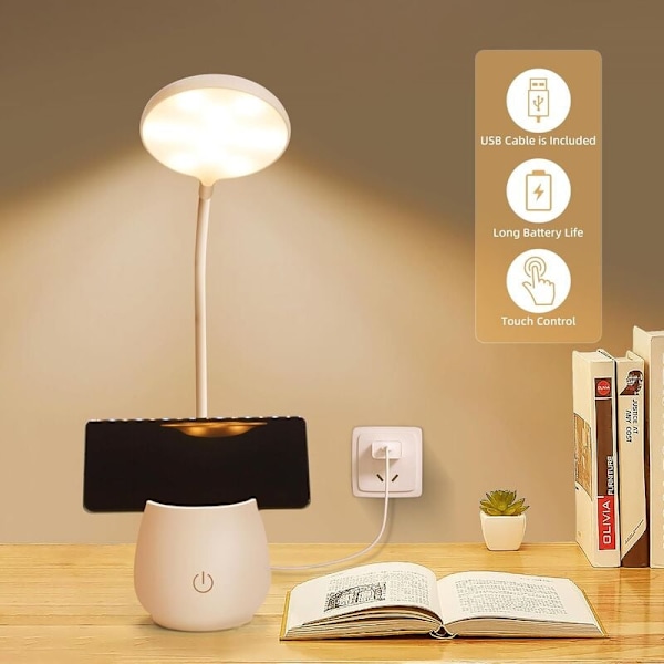 Lille genopladelig LED skrivebordslampe, beskyttende øjendesign, tilbyder 3 farvede belysningstilstande, velegnet til studenterkollegier og børneværelser.