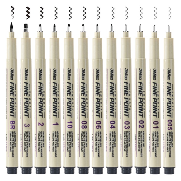 Precision Microliner Pen, 12-pack svarta Microliner finelinerpennor, multi-line, skissning, animation, konstnärsillustration, teknisk ritning