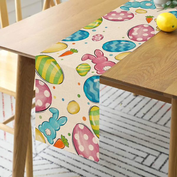 Påskeæg Bunny Dug, Sjov Bunny Gulerod Sød Køkkenbord Dekoration, Farverige Polka Dot Forår Burlap Hjemmeindretning Indendørs Udendørs Feriefest S