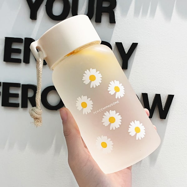 500ml Clear Plastic Water Bottle BPA Free Portable Outdoor Sports Mug Student With Rope Frosted 6 flower